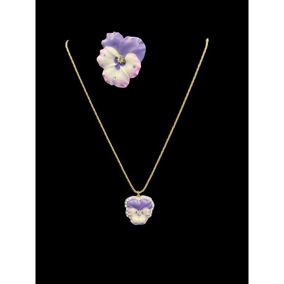 Vtg. Nolan Miller Purple Pansy Pendant Necklace Brooch Set Gold-Tone ESTATE - Picture 1 of 7